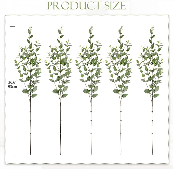Faux Eucalyptus Stems Willow Eucalyptus Leaves Fake Salix Leaves 5 Pcs Artificial Greenery Stems for DIY Bouquet Arrangements Centerpieces Shower Decorations-Artificial Eucalyptus Stems-Green