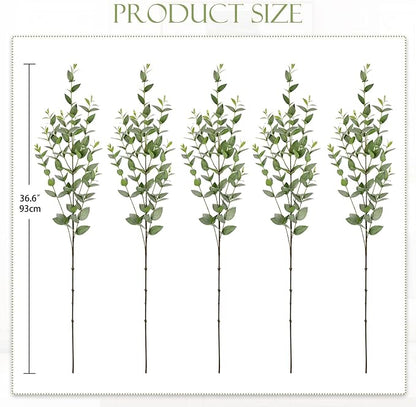 Faux Eucalyptus Stems Willow Eucalyptus Leaves Fake Salix Leaves 5 Pcs Artificial Greenery Stems for DIY Bouquet Arrangements Centerpieces Shower Decorations-Artificial Eucalyptus Stems-Green
