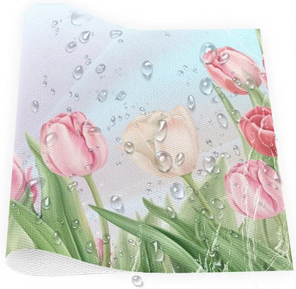 PVC Placemats Set of 4 Flower Tulip Pink Wipeable Table Mats Washable Heat Resistant Non Slip Vinyl Dining Table Mat for Kithen Indoor Outdoor Patio Farmhouse Place Mats Decorative