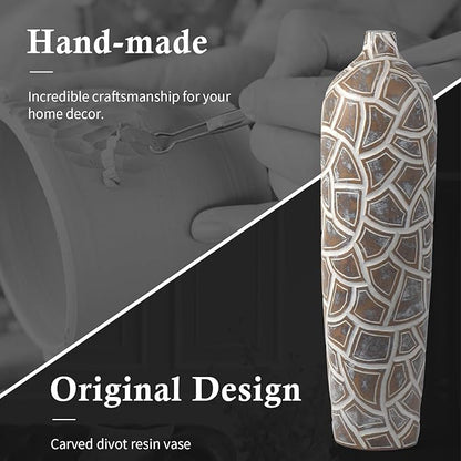 Modern Large Floor Vase,Brown Carved Texture Resin Vase for Home Decor,24.6'' Tall Flower Vases for Entryway Living Room