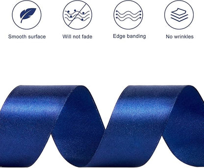 1-1/2 Inches 50 Yards Dark Blue Satin Ribbon, Solid Fabric Ribbon Roll for Flower Bouquets, Gift Wrapping, Wedding, Handmade Crafts