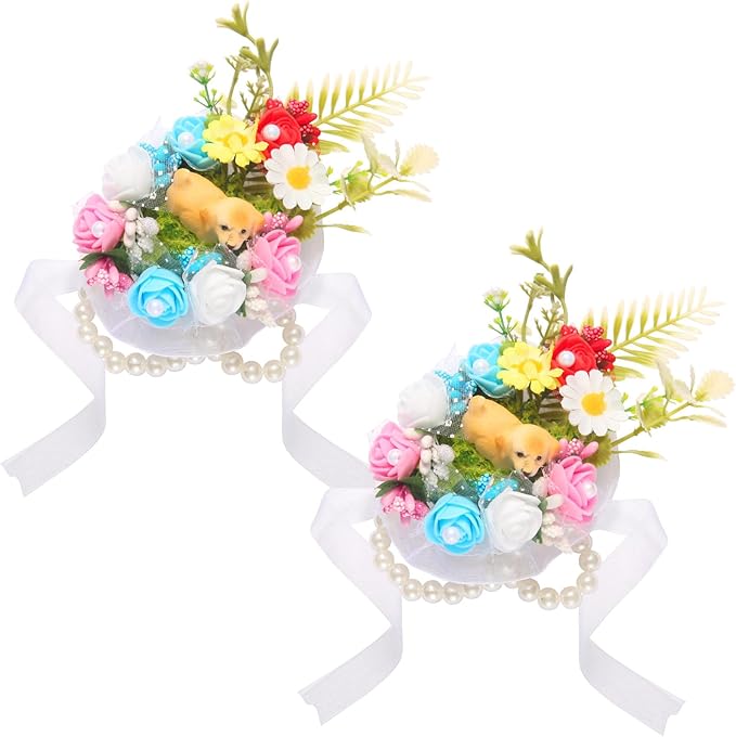 Rose Wrist Corsage, Pack of 2 PCS Wedding Bridal Wrist Flower Corsage Hand Flower Artificial Silk Rose Decor for Prom Party Wedding (Blue & Pink, 2pcs)