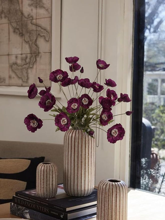 IPOPU Burgundy Silk Flowers 6PCS Fake Poppies Artificial Flowers for Veterans Day Floral Centerpieces, Tables, Wedding Decorations, Reception