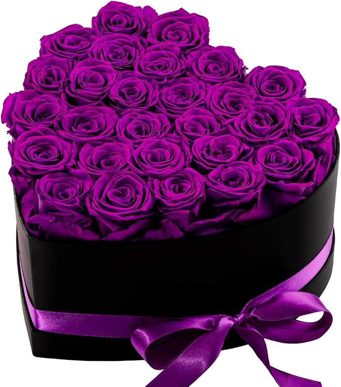 27 Forver Preserved Flowers in a Heart Box, Flowers for Her,Eternal Roses Flowers for Delivery Prime, Flowers Birthday Gifts for Women Mom Grandma Wife - Purple