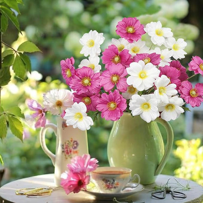 6 Pcs Artificial Flowers with Stems Faux Daisy Flowers Bouquet Rose Red Gardenia Silk Flowers for Home Decor Indoor Vase Outdoors Balcony Table Centerpiece Outside Floral Arrangements Wedding