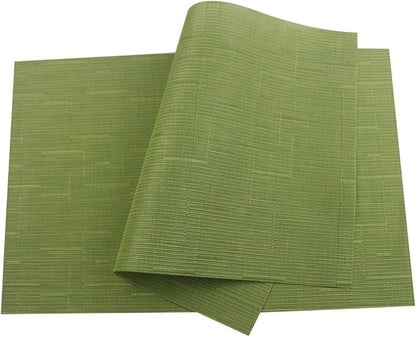 Gugrida Placemats Set of 6 Plaid Checkered Green PVC Placemat for Dining Table Durable Woven Vinyl Stain tablemats 18"X12"