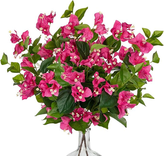 Hollyone 2Pcs Bougainvillea Artificial Flowers Bouquets Rose Red Fake Flower Silk Flowers with Long Stem Floral Arrangements Faux Bougainvillea Plant for DIY Wedding Party Centerpieces Home Decor