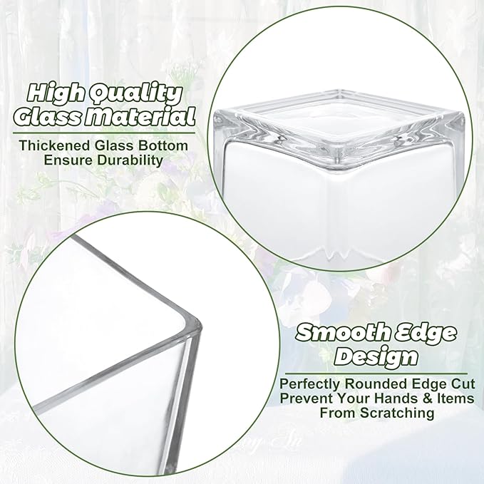 6 Pack 5 x 5 x 5 Inch Square Glass Vases, Clear Square Vases for Centerpiece, Cube Flower Vase for Candle Holder Events Wedding Party Home Decoration