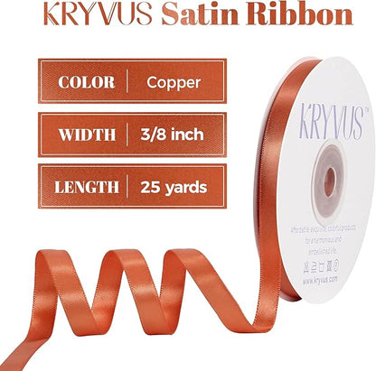 Copper Satin Ribbon, Double Faced 3/8 Inch X 25 Yards Copper Ribbon, Premium Satin Ribbon for Gift Wrapping, Crafts, Hair Bow Making, Sewing, Flower Bouquet, Wedding Party Decor