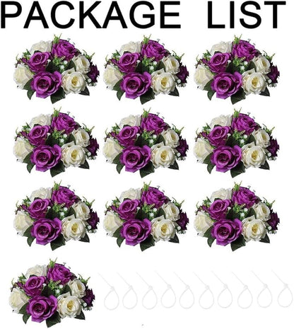 Sziqiqi Pack of 10 Fake Flowers, Silk Rose Flowers, Suit for Wedding/Party Centerpiece Road Lead Flower Rack Decorations, 10 Pieces