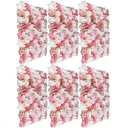 6 Pcs Artificial Flower Wall Panels 60x40cm 3D Flower Background for Wall, Wedding Flower Decorations Wall Silk Rose Panels for Photo Areas, Stage Background(Dahlia + Rose + Hydrangea)