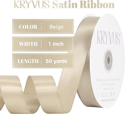 Beige Satin Ribbon, Double Faced 1 Inch X 50 Yards Beige Ribbon, Premium Satin Ribbon for Gift Wrapping, Crafts, Hair Bow Making, Sewing, Flower Bouquet, Wedding Party Decor