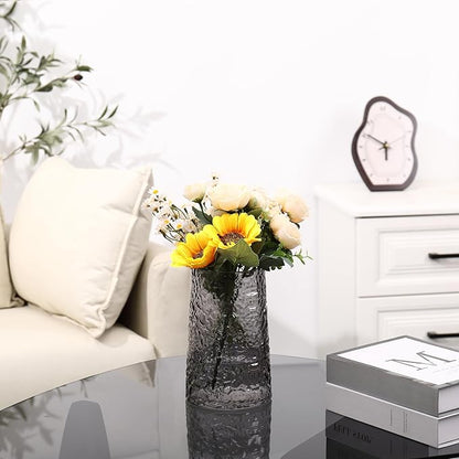 Black Glass Vase, Flower Vases for Bouquet, Modern Glass Vase for Flowers, Large Vases for Living Room, Bedroom, Kitchen, Office, Wedding, Dining Table, 8 Inches