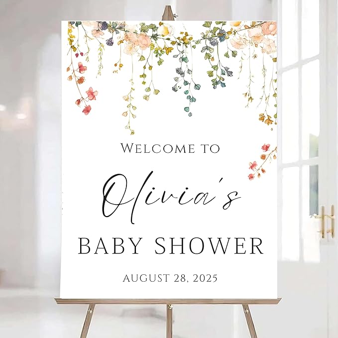Editable Wildflower Baby Shower Welcome Sign, Personalized Boho Floral Baby Shower Sign, Spring Flowers Theme, Elegant Flower Decorations, Custom Name Signage for Boy or Girl #3