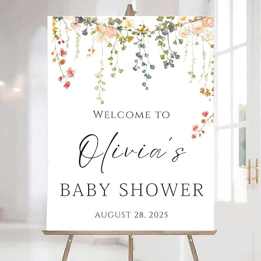 Editable Wildflower Baby Shower Welcome Sign, Personalized Boho Floral Baby Shower Sign, Spring Flowers Theme, Elegant Flower Decorations, Custom Name Signage for Boy or Girl #3