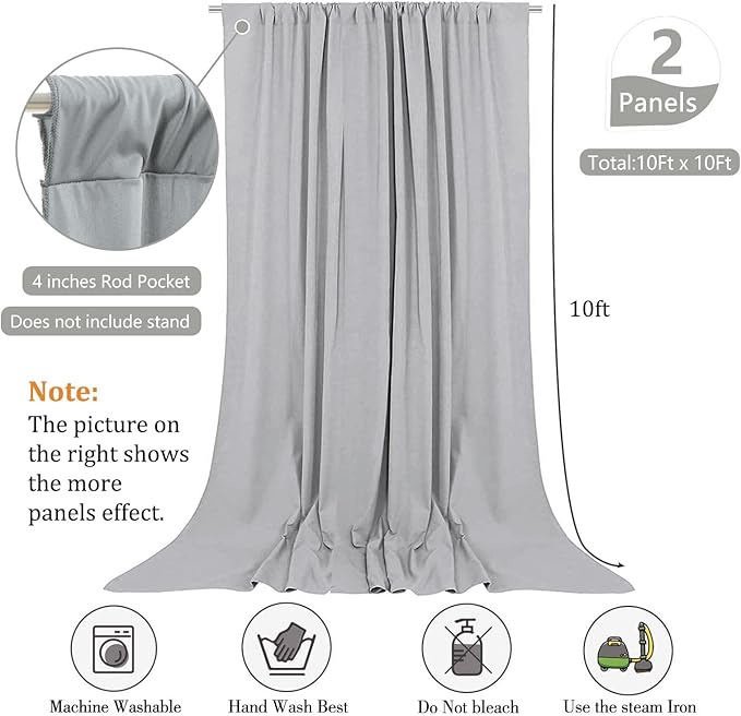 10 x 10 Feet Dark Grey Backdrop Curtain for Partie, Background Curtains for Photoshoot, Birthday, Wedding, Halloween, Thanksgiving, Christmas, New Year Party Decorations 5Ft x 10Ft, 2 Panels