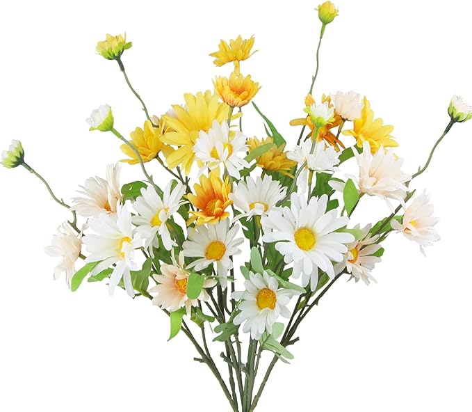 6 Pcs Artificial Daisy Flowers Silk Flower Outdoor UV Resistant Artificial Wildflowers for Decoration Bulk Faux Flowers for Vase Floral Arrangements Home Table Centerpieces Indoor Garden