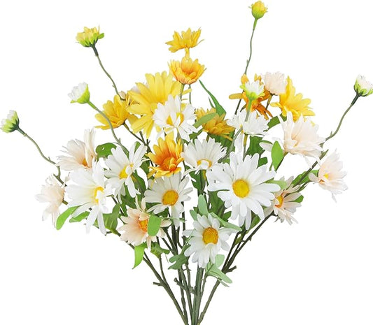 6 Pcs Artificial Daisy Flowers Silk Flower Outdoor UV Resistant Artificial Wildflowers for Decoration Bulk Faux Flowers for Vase Floral Arrangements Home Table Centerpieces Indoor Garden