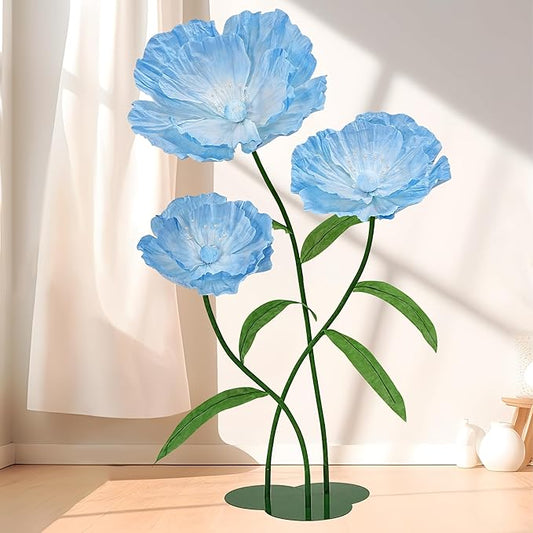 Light Blue Giant Paper Flowers - Large Paper Flowers 5.77FT Giant Flowers for Decoration with Stand Birthday Party Outdoor Banquet Event Home Decor