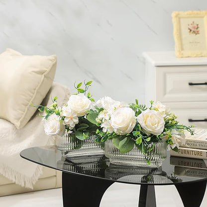Ribbed Glass Vases, Clear Vases for Flowers Set of 2, Glass Vase for Centerpieces, Rectangle Vase for Living Room, Bedroom, Kitchen, Dining Table, Shelf, Wedding