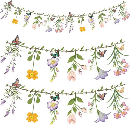 2PCS Flower Banner Reusable Wildflower Garland Floral for Spring Party Enchanted Garden Theme Picnic Wedding Baby Shower Birthday Tea Party Christmas Supplies Home Decorations