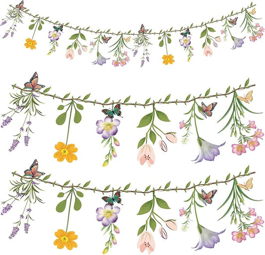 2PCS Flower Banner Reusable Wildflower Garland Floral for Spring Party Enchanted Garden Theme Picnic Wedding Baby Shower Birthday Tea Party Christmas Supplies Home Decorations