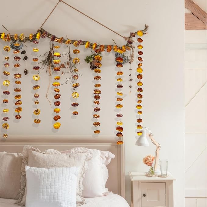 Dried Flowers Garland Real Daisy Sunflower Garlands 8.7ft 63Pcs Bulk Natural Dried Flowers Heads Gerbera Daisies Dry Flower Arrangement for Wedding Boho Decor Home Party Wall Hanging Decoration