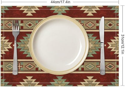 Retro Aztec Placemats Set of 4 Western Native American Tribal Art Printed Dining Table Mats for Restaurant Home Kitchen Holiday Decor 12x18in