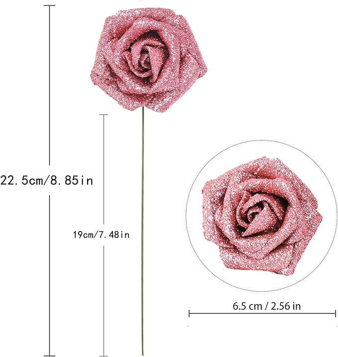 IPOPU Glitter Rose Bouquet,25PCS Sparkle Fake Roses Artificial Flowers Artificial Roses with Stems for Cake Wedding Bouquet Home Party Decoration(Salmon)
