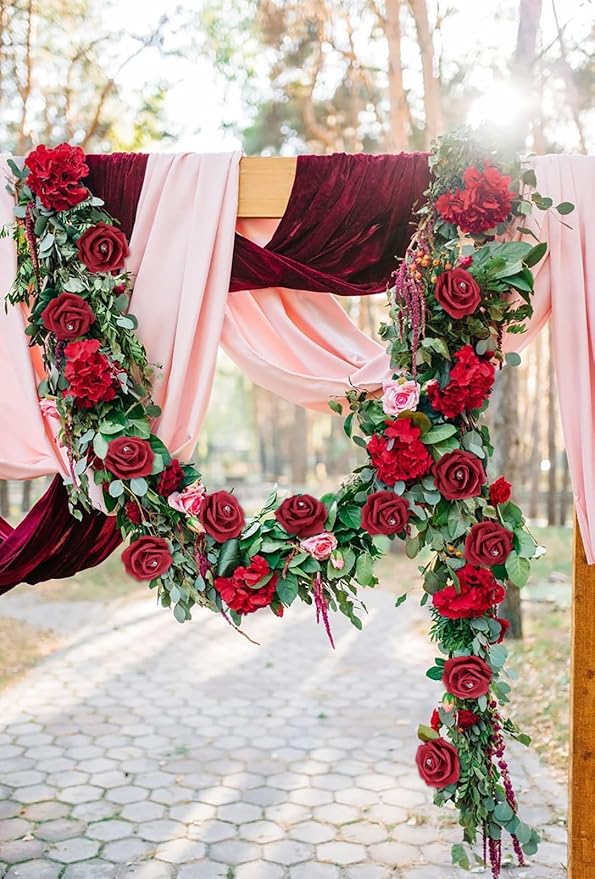IPOPU 100PCS Burgundy Rose Artificial Flower Heads, 3in Real Looking Stemless Foam Roses Fake Flowers Bulk with Crystal for DIY Craft Wedding Bouquets Arrangements Party Home Decorations(Burgundy)