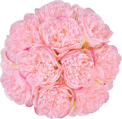 U'Artlines 2 Bouquet 10 Heads Artificial Peony Silk Flower Leaf Home Office Wedding Party Festival Bar Decor (Pink)