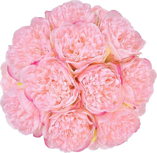 U'Artlines 2 Bouquet 10 Heads Artificial Peony Silk Flower Leaf Home Office Wedding Party Festival Bar Decor (Pink)
