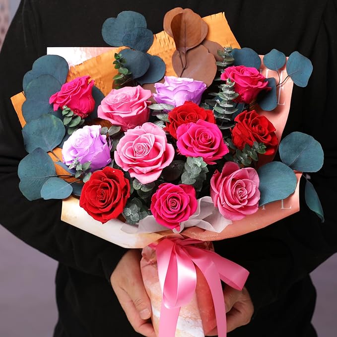 Lovenfold Flowers for Delivery Birthday Flowers Gift for Her,Preserved Flowers Bouquet 12 Roses Mixed Bouquet,Rose Gifts for Women Mom Grandma(Mixed 12 Reddish-B Roses)