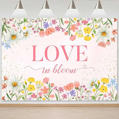 Sensfun Love in Bloom Bridal Shower Decorations Wildflower Wedding Shower Backdrop Pink Love in Bloom Engagement Party Background Spring Floral Wedding Bachelorette Party Decorations Supplies 8x6ft