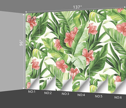 Banana Leaf Wallpaper Pink Floral Plant Girls Bedroom Botanical Flowers murals Aesthetic Room Decor Living Room tv Background Large Wall Mural - 137"x96" Not Peel and Stick