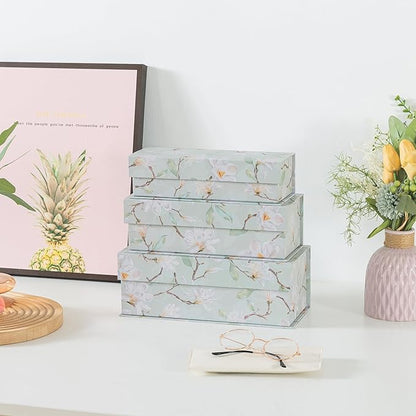 Soul & Lane Decorative Storage Boxes with Lids, Set of 3 Cardboard Boxes for Home Décor and Documents, Memory Organizers for Keepsakes with Magnetic Closure, Photo Storage, Ethereal Blossom