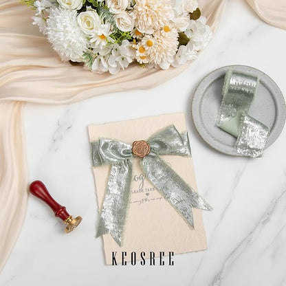 Sage Green Silk Chiffon Ribbon,Frayed Shimmery Silk Ribbon for Bridal Flower Bouquet Christmas Gift Wrapping Wedding Decor Invitations Decorations 1.5" x 15 Yards (5Yards X 3 Rolls)