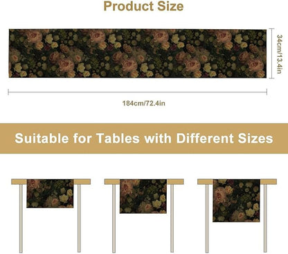 Vintage Floral Table Runner,Pink Flowers Rose Gothic Print Table Runner for Home Kitchen Table Dining Indoor Outdoor Party Decor 13x120 Inch