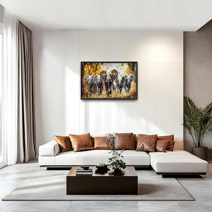 Extra Large Elephant Framed Wall Art for Living Room,Oversized Elephants Wild Animal Pictures Wall Decor,Forest Landscape Canvas Print Painting Modern Artwork Bedroom Office Bathroom 36L x 24W