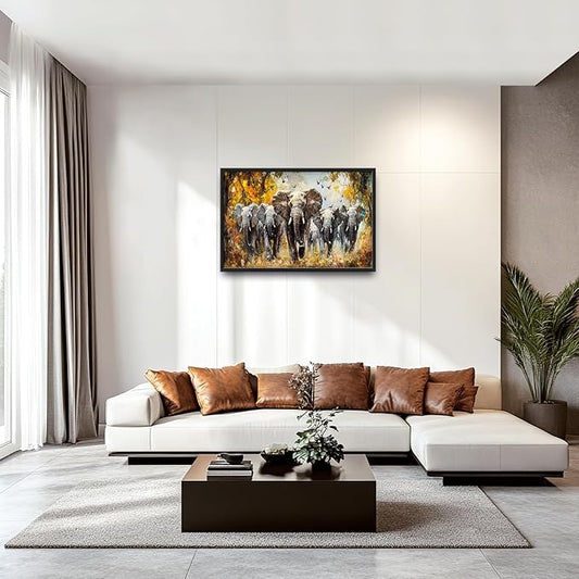 Extra Large Elephant Framed Wall Art for Living Room,Oversized Elephants Wild Animal Pictures Wall Decor,Forest Landscape Canvas Print Painting Modern Artwork Bedroom Office Bathroom 36L x 24W