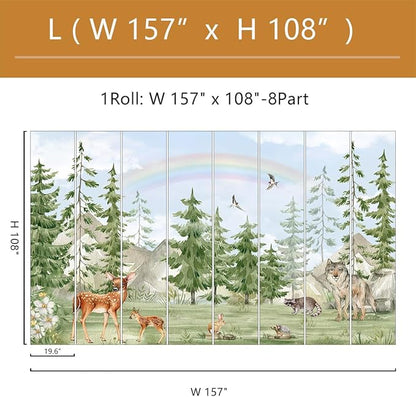 Forest Animals Kids Wallpaper Peel and Stick Nursery Pine Tree Self Adhesive Wall Mural for Children's Room Bedroom 157"x108"