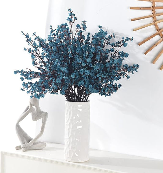 15PCS Artificial Baby Breath Flowers Fake Silk Real Touch DIY Floral Bouquets Decor Wedding Party Decoration Arrangements-Teal Blue