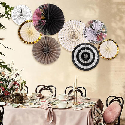zilue Paper Fans Party Decorations Paper Flowers Decorations for Wall Classroom Floral Backdrop Baby Shower Birthday Party Flower Wall Decor Pack of 8 Vintage Black Ivory