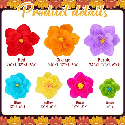 Giant Paper Flowers Artificial Large Paper Flower Decoration for Handcrafted Wall Backdrop Christmas Mexican Wedding Graduation Bridal Shower Birthday Party Supplies(Mexican Fiesta,18 Pcs)