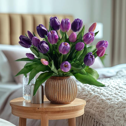 20PCS Fake Tulips Artificial Tulip Silk Flowers Fake PU Bouquet Artificial Flowers Faux Flowers with Gift Box Soft Faux Tulips Bouquets Arrangements for Party Wedding Home