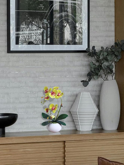 Forlaoers 17" Green Artificial Flowers Artificial Orchids That Look Real with Pot Fake Orchid in Vase for Table Centerpieces Indoor Home Decor Office Bathroom Decoration