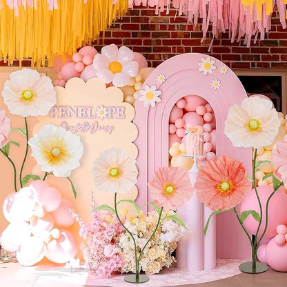 B-COOL Artificial Giant Flowers for Wedding Decoration: 5.58 ft White Champagne Huge Flowers Pink Large Paper Flower Faux Floral for Party Reception Arrangements Background Decor