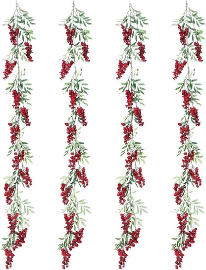 Duovlo 4Pcs 6.6Ft/Piece Imitation Silk Wisteria Garland Hanging Flower Vine for Home Outdoor Garden Ceremony Wedding Arch Floral Decor (Red)