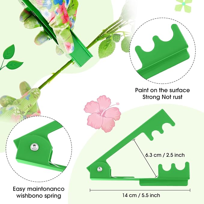 Lasnten 14 Pcs Rose Stripper Thorn Remover Tool Garden Pruning Shears Scissors Kit Leaf Stripping Tool Floral Gloves and Floral Tape Flower Stripper Kit Gift for Wedding Outdoor Gardening (Green)
