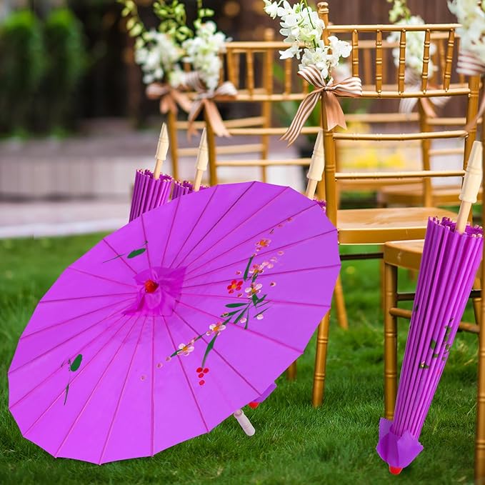 33" Purple Flower Silk Cloth Decoration Handmade Parasol Umbrella Chinese Japanese Asian DIY Art Dance Classical Umbrella for Wedding Parties Photography Costumes Cosplay (Purple)
